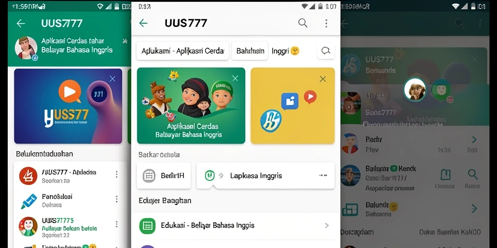 Tampilan antarmuka UUS777 untuk belajar Bahasa Inggris secara interaktif.